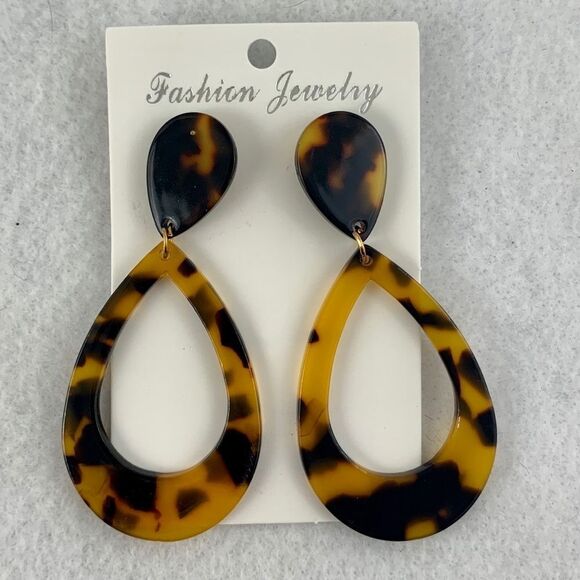 NWOT Acrylic tortoise shell tear drop earrings - Picture 1 of 4